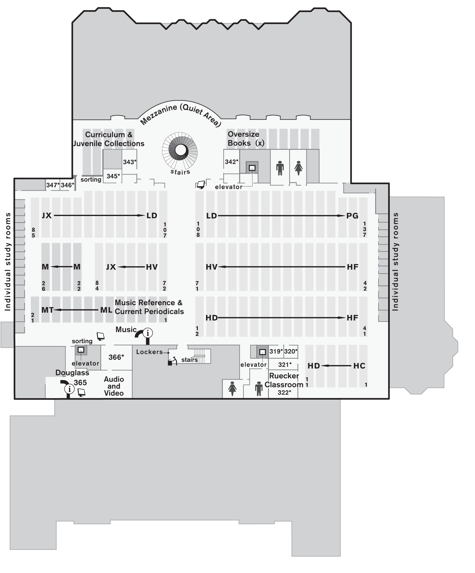 Large third floor map of the Knight Library.