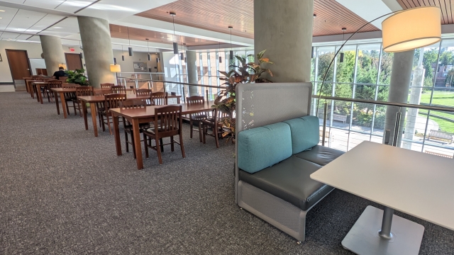 Mezzanine study tables with lamps