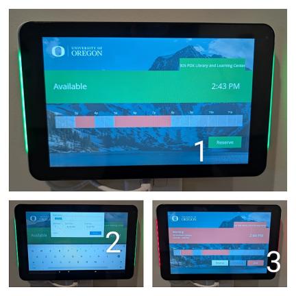 Self-service electronic door sign images showing steps to use