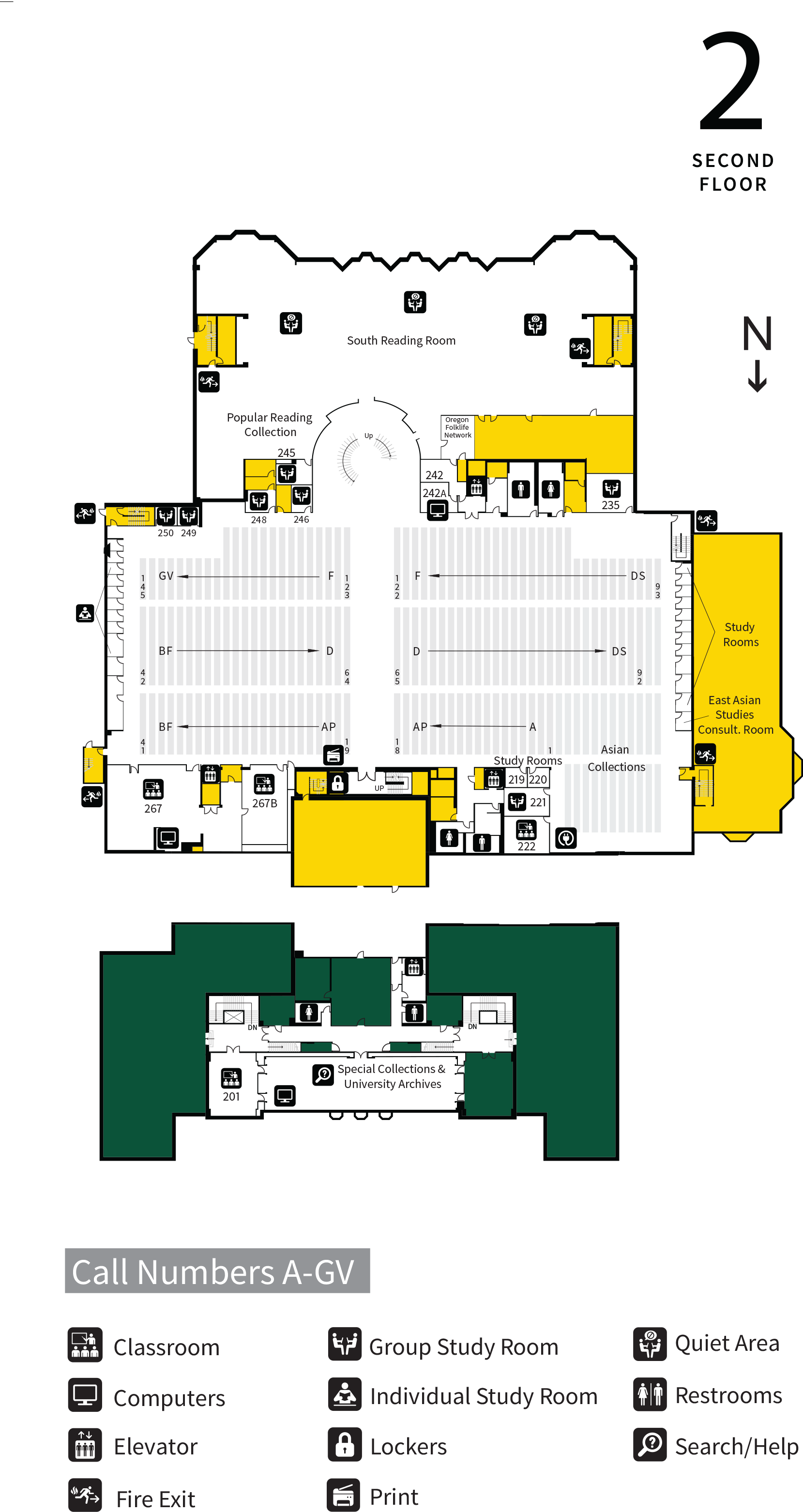 Knight Library second floor map