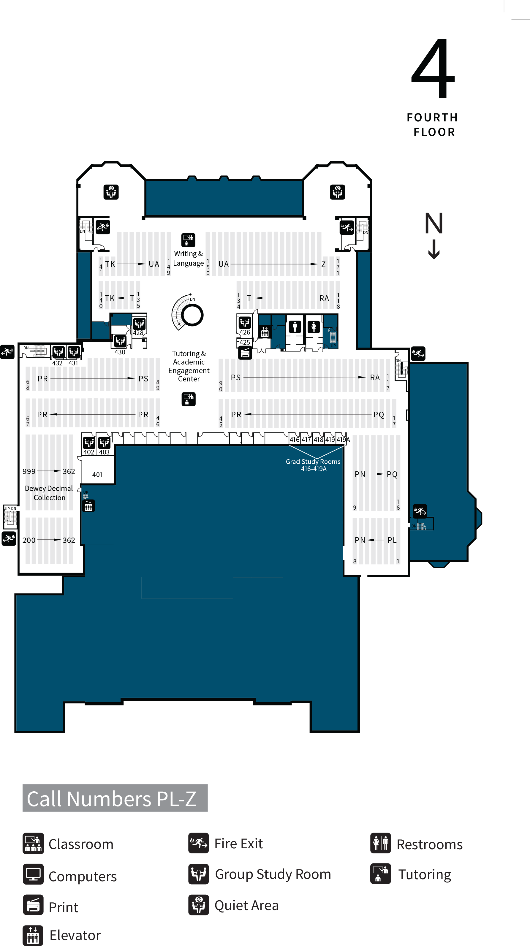 Knight Library Fourth Floor Map