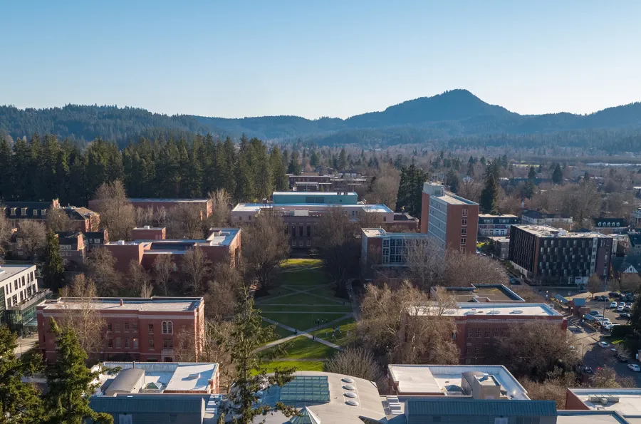 Aerial photo of Eugene facing Spencer Butte