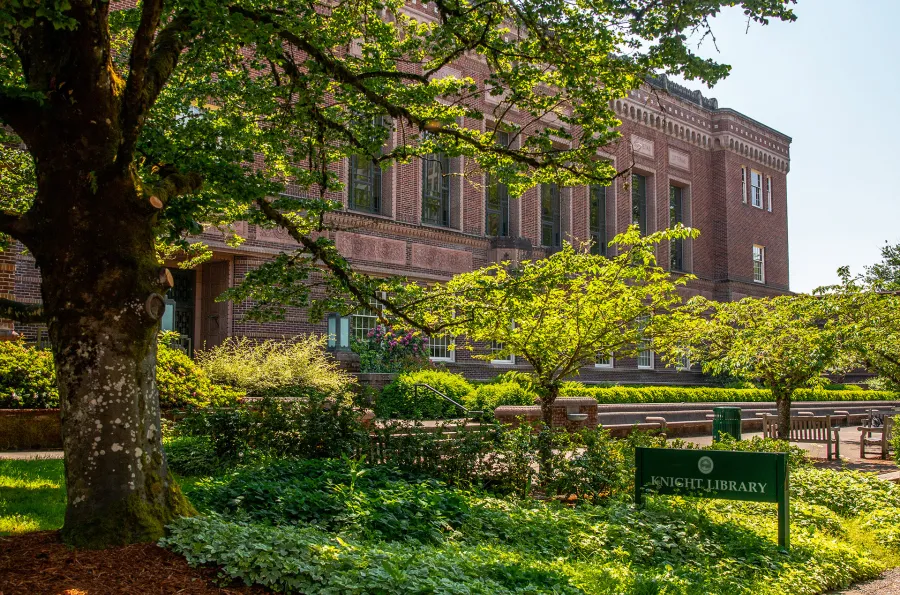 Knight Library in spring