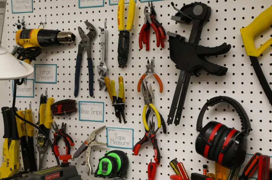 Variety of tools on pegboard